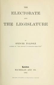 Cover of: The electorate and the legislature
