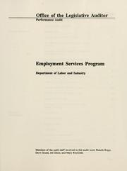 Employment services program, Department of Labor and Industry by Montana. Legislature. Office of the Legislative Auditor.