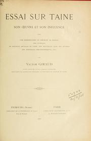 Cover of: Essai sur Taine, son oeuvre et son influence: avec une reproduction du portrait de Bonnat, des extraits de soixante articles de Taine non recueillis dans ses oeuvres, des appendices bibliographiques, etc.