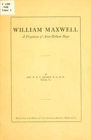 Cover of: William Maxwell, a Virginian of ante-bellum days