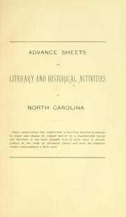 Cover of: Historical and literary activities in North Carolina, 1900-1905 ...