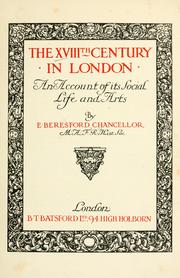 Cover of: XVIIIth century in London: an account of its social life and arts