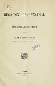 Cover of: Hugo von Hofmannsthal: eine literarische Studie.