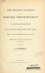 Ziele, Resultate und Zukunft der indischen Forstwirtschaft by A. H Berkhout