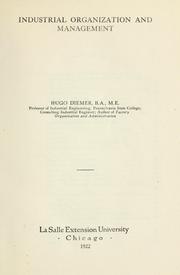 Industrial organization and management by Hugo Diemer