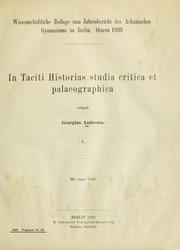 Cover of: In Taciti historias studia critica et palaeographica.