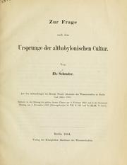 Cover of: Zur Frage nach dem Ursprunge der altbabylonischen Cultur.