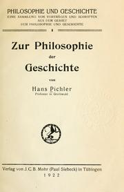 Cover of: Zur philosophie der geschichte