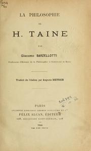 Cover of: La philosophie de H. Taine