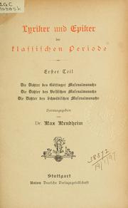 Cover of: Lyriker und Epiker der klassischen Periode.