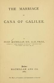 Cover of: marriage in Cana of Galilee