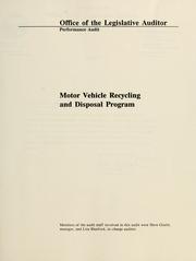 Cover of: Motor Vehicle Recycling and Disposal Program, Department of Health and Environmental Sciences: performance audit reort
