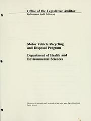 Motor Vehicle Recycling and Disposal Program, Department of Health and Environmental Sciences by Montana. Legislature. Office of the Legislative Auditor.
