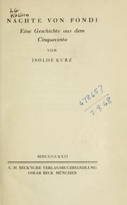 Cover of: Nächte von Fondi by Isolde Kurz