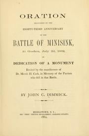 Cover of: Oration delivered on the eighty-third anniversary of the battle of Minisink, at Goshen, July 22, 1862