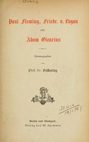 Cover of: Paul Fleming, Friedr. v. Logau und Adam Olearius.