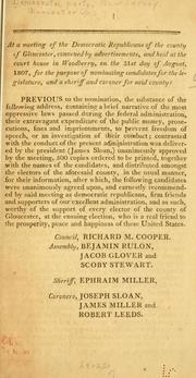 Cover of: [Proceedings] at a meeting of the Democratic Republicans of the county of Gloucester by Democratic party. New Jersey. Gloucester Co