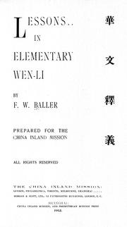 Cover of: Lessons in elementary Wen-li