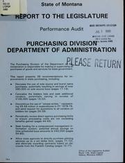 Cover of: Purchasing Division, Department of Administration, performance audit: report to the Legislature.