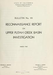 Cover of: Reconnaissance report on Upper Putah Creek Basin investigation.