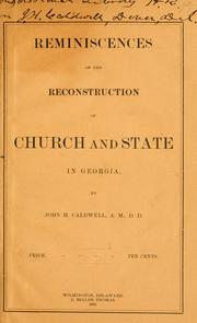 Cover of: Reminiscences of the reconstruction of church and state in Georgia.