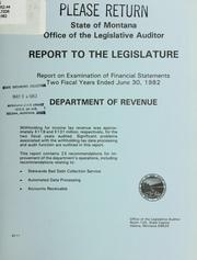 Cover of: Report on examination of financial statements two fiscal years ended June 30, 1982: report to the Legislature.