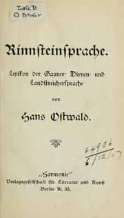 Cover of: Rinnsteinsprache: Lexikon der Gauner-, Dirnen- und Landstreichersprache.