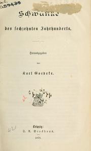 Cover of: Schwänke des sechzehnten Jahrjunderts.