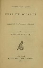 Cover of: Vers de société: selected from recent authors