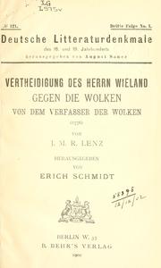 Cover of: Vertheidigung des Herrn Wieland gegen die Wolken von dem Verfasser der Wolken (1776)