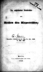 Cover of: Neu aufgefundene Bruchstücke aus Reden des Hypereides