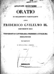 Cover of: Oratio in sollemnibvs parentalibvs qvibvs Friderico Gvilelmo III...