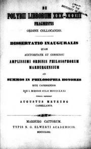 Cover of: De Polybii librorum XXX-XXXIII fragmentis ordine collocandis