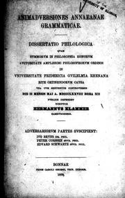 Animadversiones Annaeanae grammaticae by Hermann Klammer