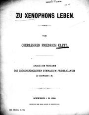 Cover of: Zu Xenophons Leben by von Friedrich Klett.