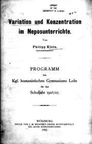 Cover of: Variation und Konzentration im Neposunterrichte by von Philipp Klein.