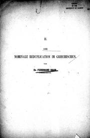 Cover of: Die nominale Reduplication im Griechischen by Ferdinand Bauer.
