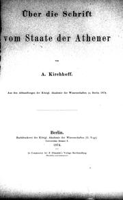 Cover of: Über die Schrift vom Staate der Athener by von A. Kirchhoff.