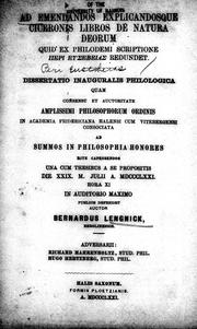 Cover of: Ad emendandos explicandosque Ciceronis libros De natura deorum by Bernhard Lengnick