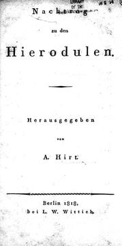 Cover of: Nachtrag zu den Hierodulen