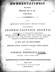Cover of: Commentationis in locum Psalm 16, v. 10 specimen by scripsit Carolus Theophilus Klein.