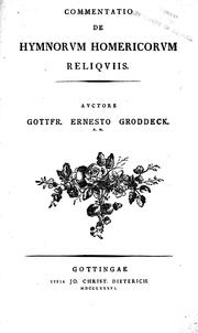 Cover of: De Hymnorvm Homericarvm reliqviis by Gottfr. Ernesto Groddeck.