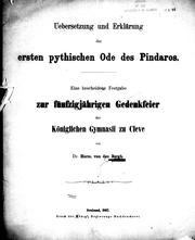 Cover of: Uebersetzung und Erklarung der ersten pythischen Ode des Pindaros