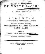 Cover of: Diatribae antiquariae de morte Bacchi partem secundam