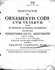 Cover of: Disputatio de ornamentis codicum veterum by exponit Philippus Ludovicus Huth.