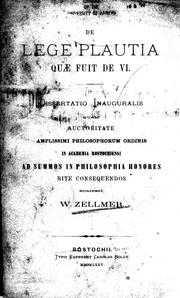 Cover of: De lege Plautia quae fuit de vi by scripsit W. Zellmer.