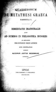 Cover of: Quaestionum de metathesi graeca particula I by scripsit Alcuinus Justus Siegismund.