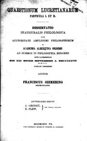 Cover of: Quaestionum Lucretianarum particula I et II by Franciscus Siemering.