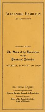 Cover of: Alexander Hamilton: an appreciation delivered before the Sons of the revolution in the District of Columbia