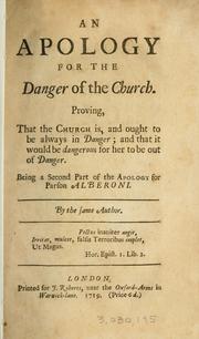 Cover of: apology for the danger of the church ... being a second part of the apology for Parson Alberoni